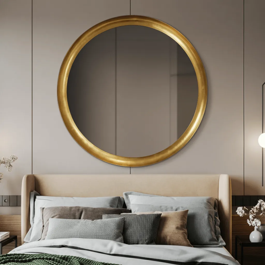 20 Mirror Wall Decor Ideas to Instantly Elevate Your Bedroom 9 Circular Mirror Above Bed