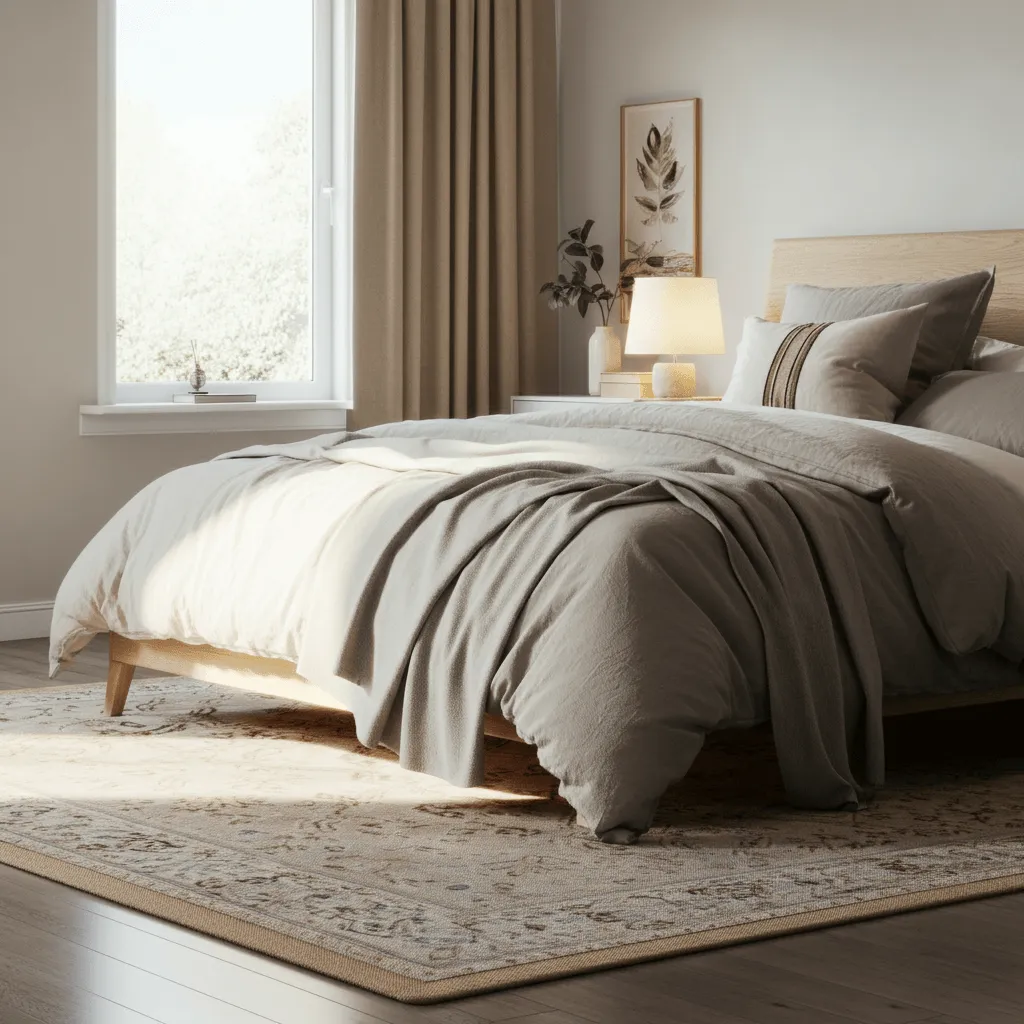 15 Elegant Beige Bedroom Decor Ideas for a Calm & Cozy Retreat 9 Cozy Beige Area Rug