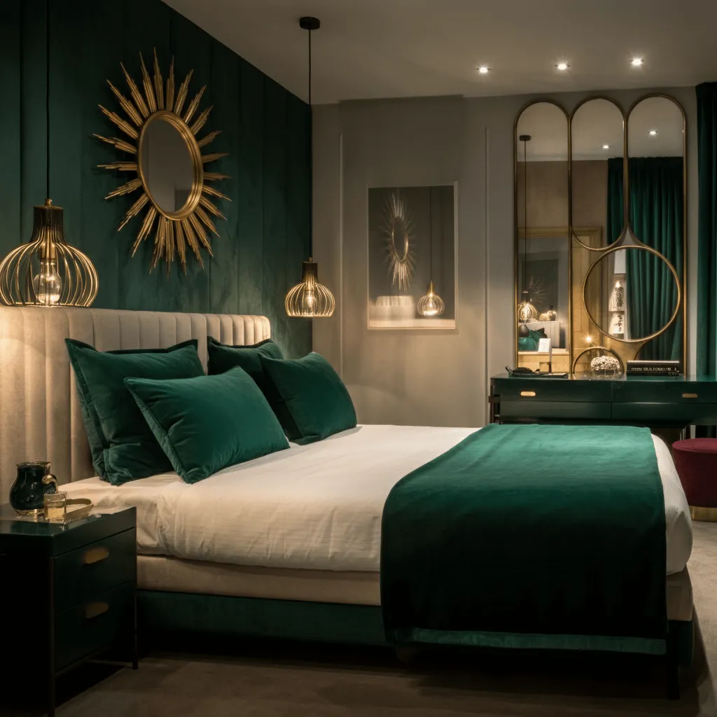 Green and Gold Accents Bedroom