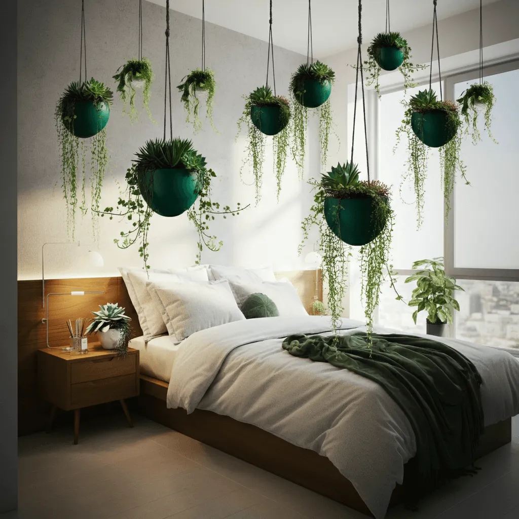 Hanging Green Planters Bedroom