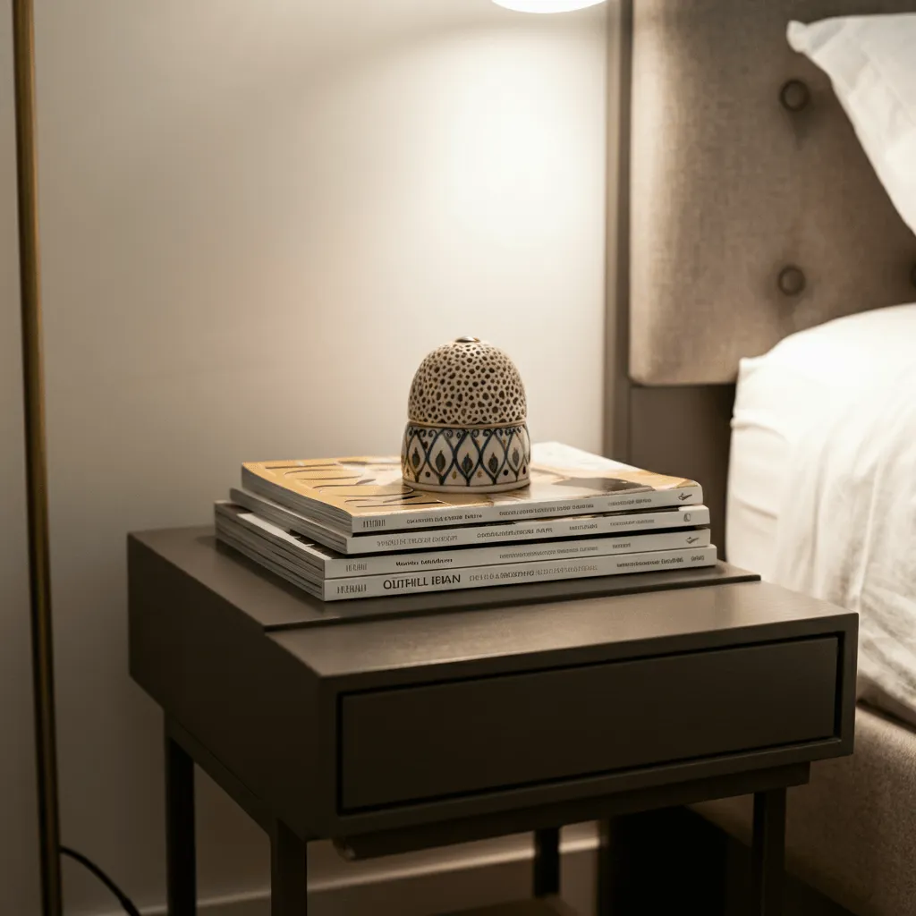 15 Budget-Friendly Bedroom Side Table Decor That Looks Luxe 3 Layered Books and Magazines