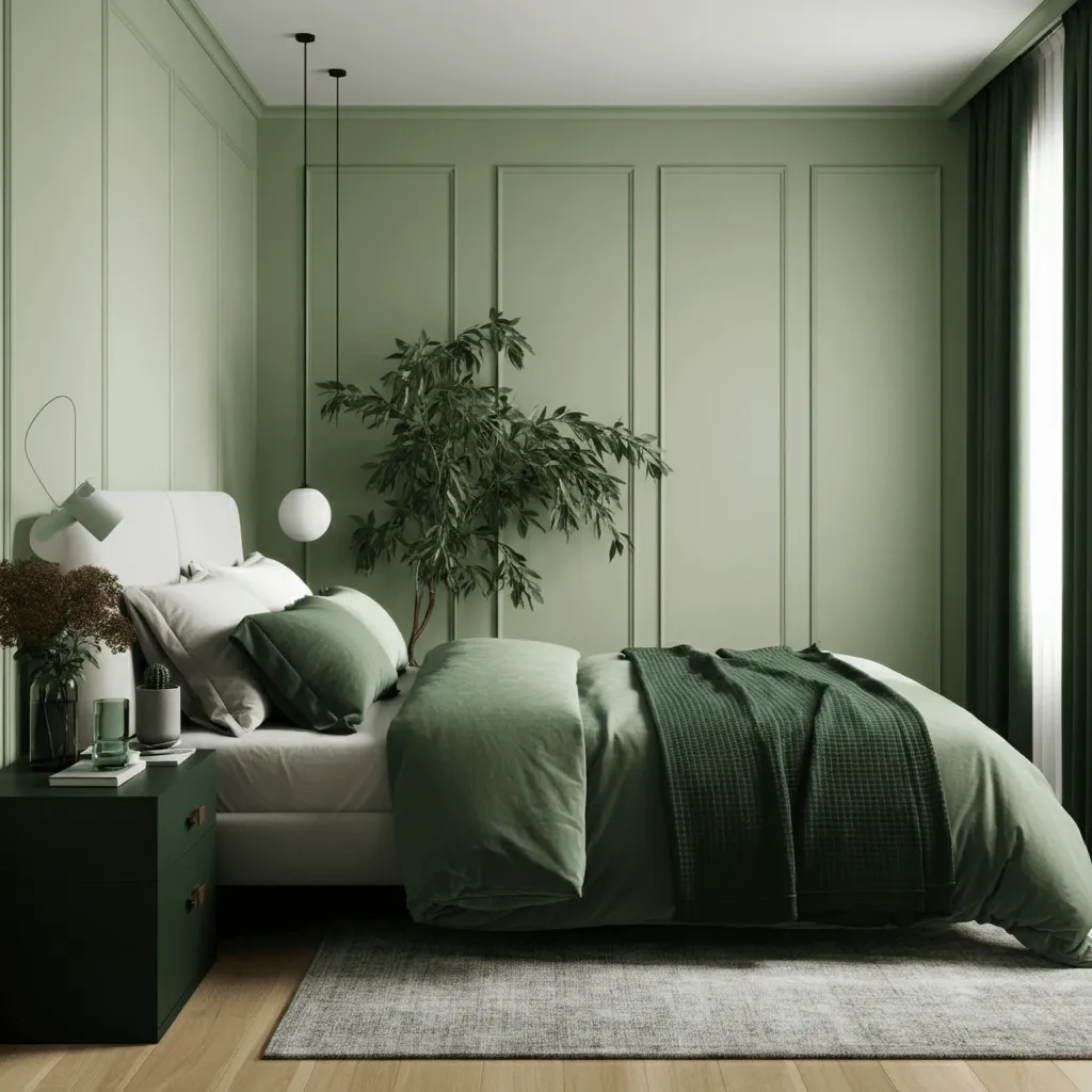 Layered Green Tones Bedroom