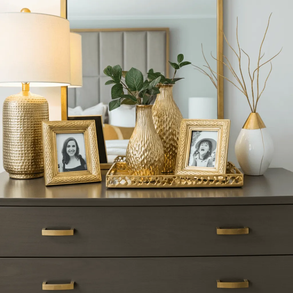 Metallic Accents on Dresser