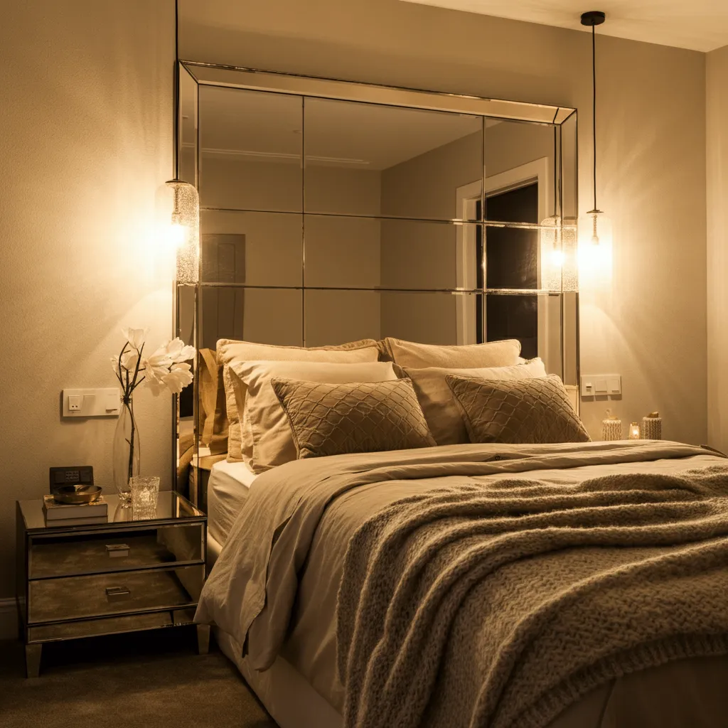 20 Mirror Wall Decor Ideas to Instantly Elevate Your Bedroom 8 Mirrored Headboard Accent