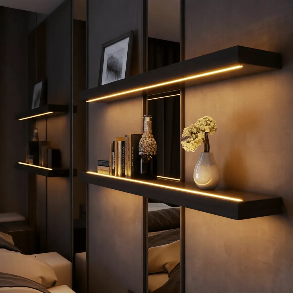 20 Mirror Wall Decor Ideas to Instantly Elevate Your Bedroom 20 Mirrored Shelf Backdrop