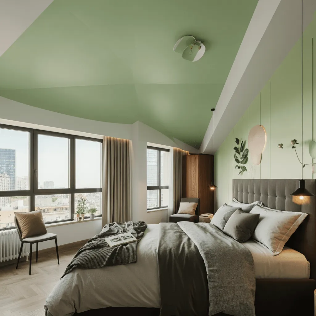 Painted Green Ceiling Bedroom
