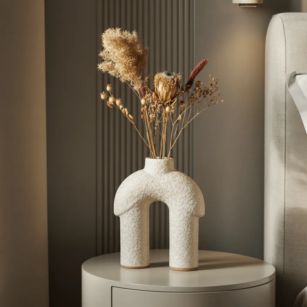 15 Budget-Friendly Bedroom Side Table Decor That Looks Luxe 11 Sculptural Vase