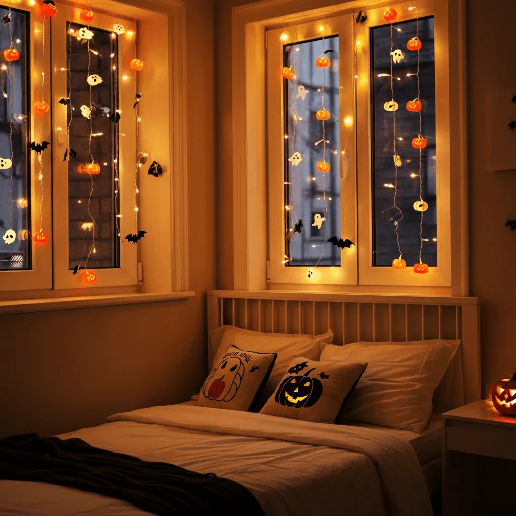 25 Spooky & Chic Halloween Bedroom Decor Ideas to Set the Mood 2 Spooky String Lights