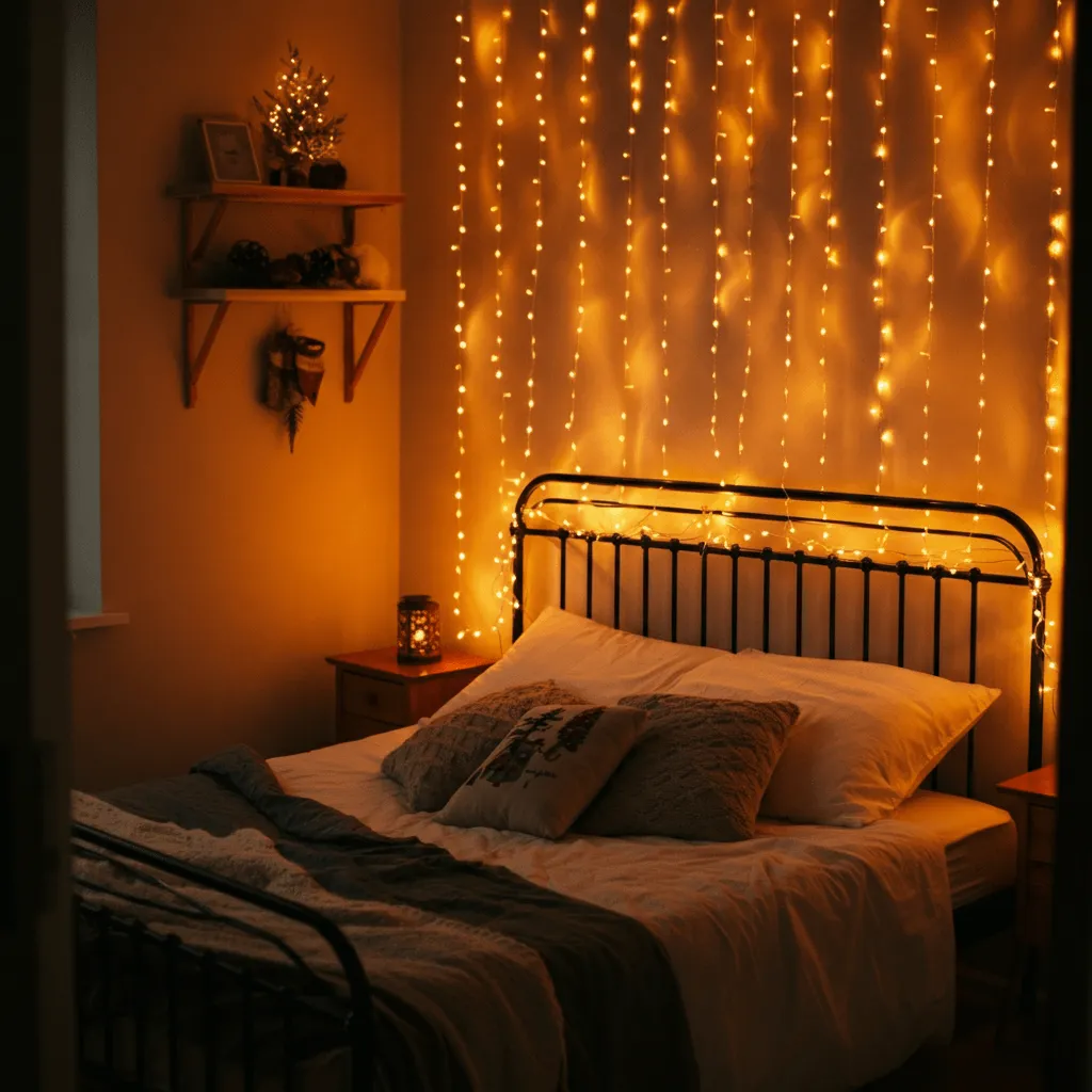 15 Cozy & Festive Holiday Bedroom Decor Ideas to Warm Up Your Space 5 String Lights Bedroom