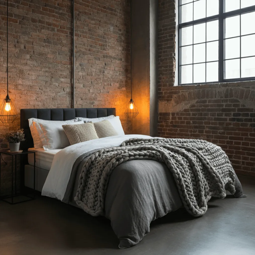 Textured Bedding Industrial Bedroom