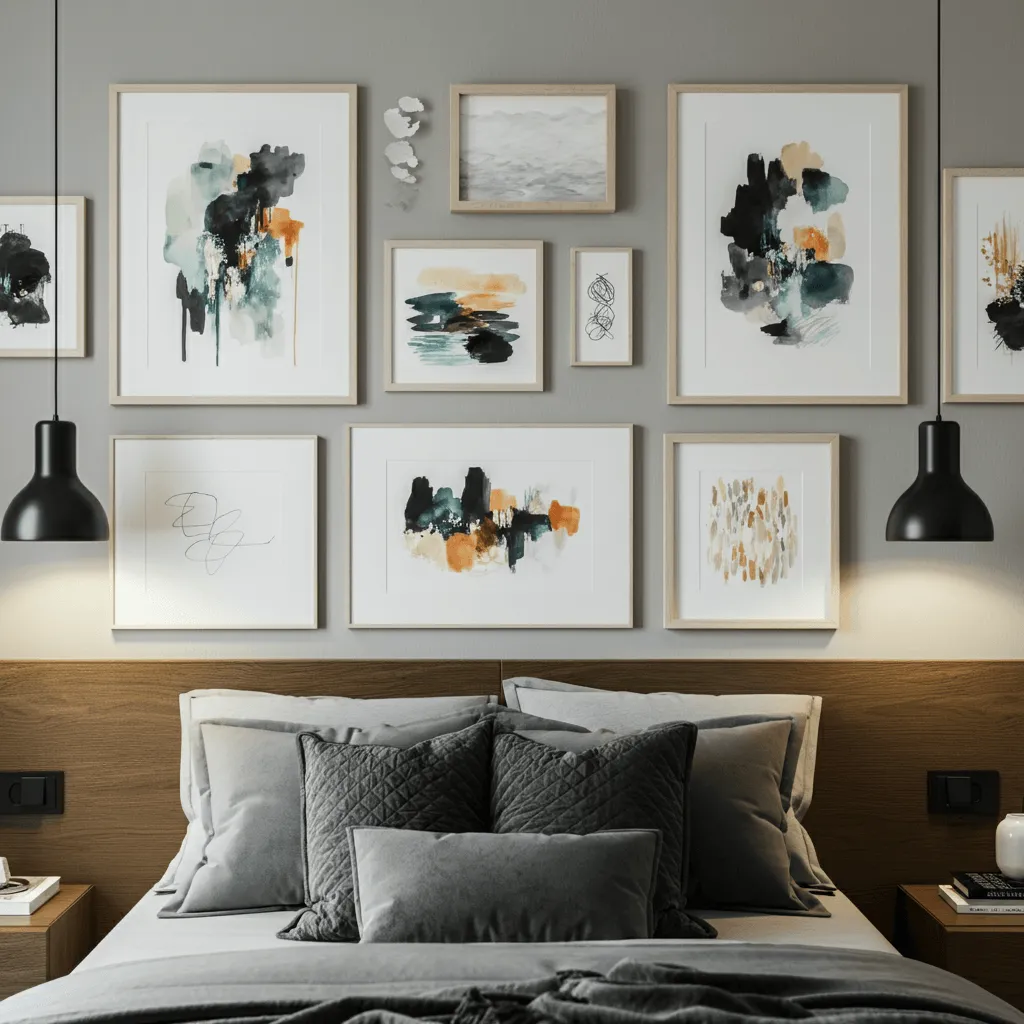 15 Stunning Bedroom Gallery Wall Ideas to Elevate Your Space 16 Abstract Art Cluster