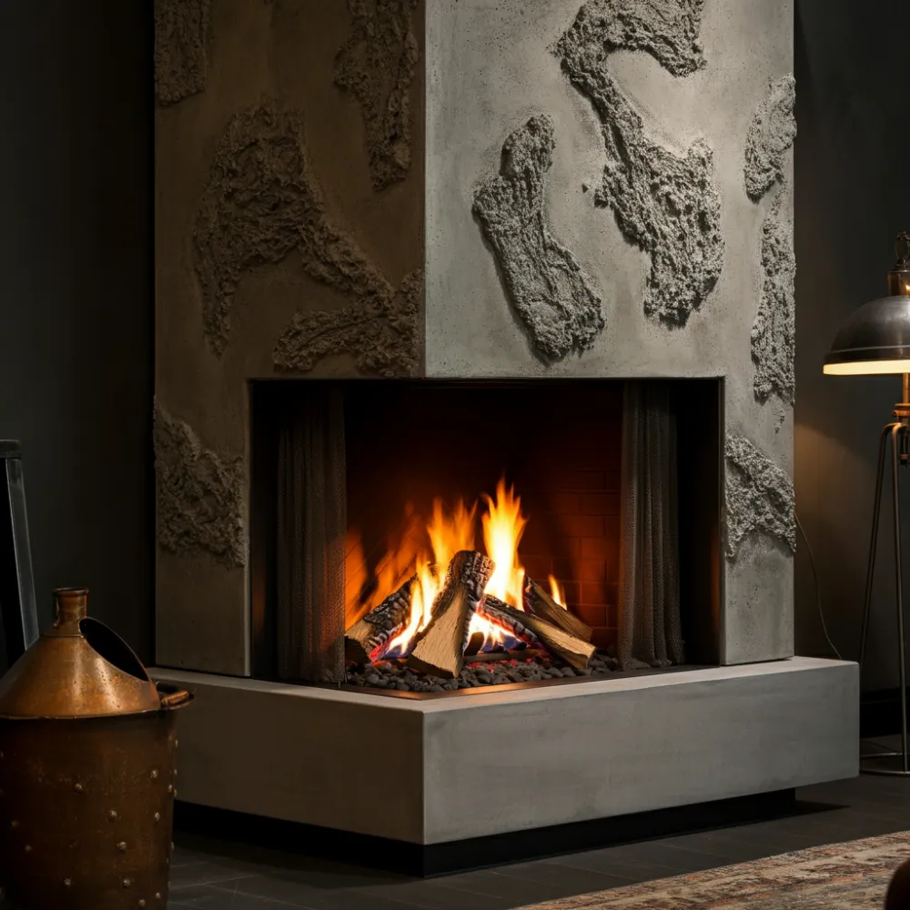 Abstract Concrete Fireplace