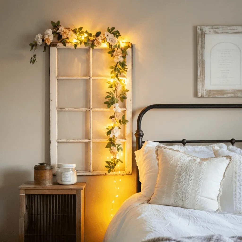 Charming Farmhouse Bedroom Wall Decor Ideas to Try Now 14 Antique Window Frame Art