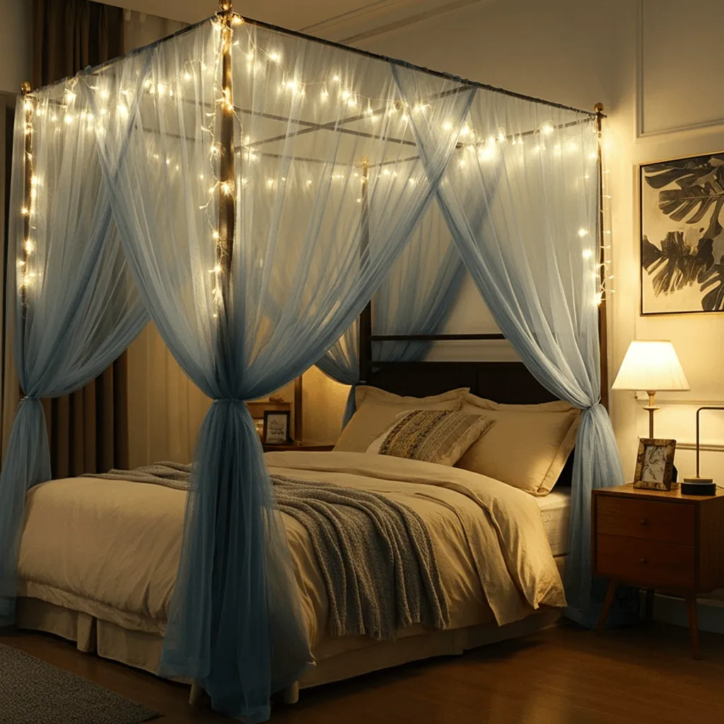 Bedding Canopy with Blue Drapes