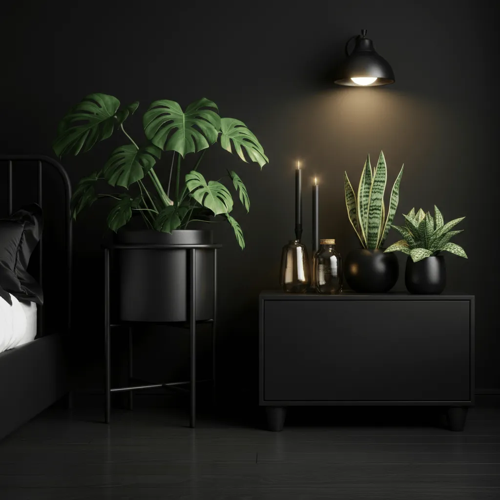 Black Planters with Greenery