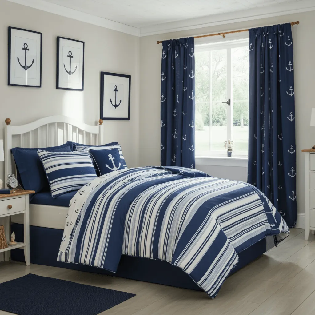 Blue and White Striped Bedroom