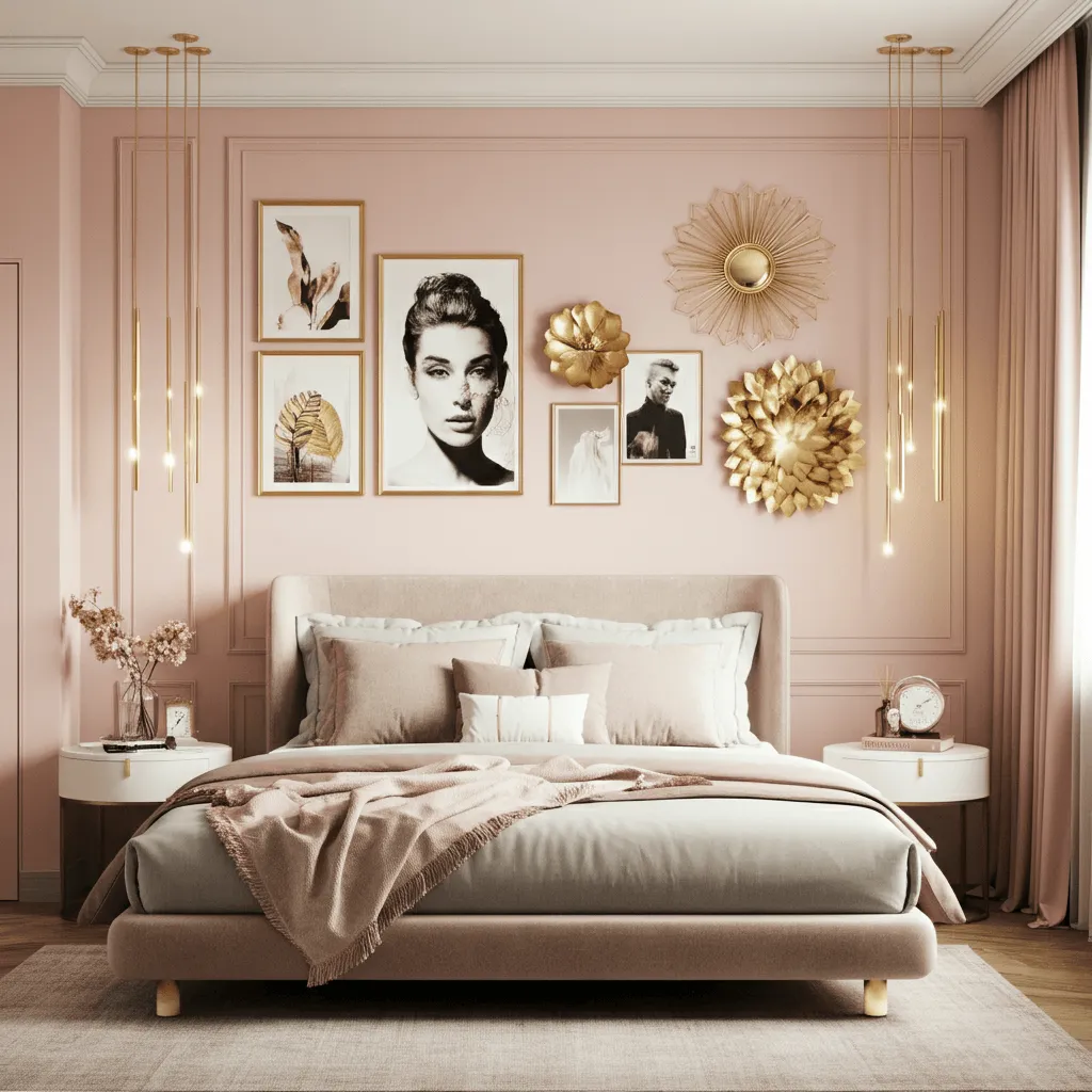 Blush Pink Walls with Gold Accents