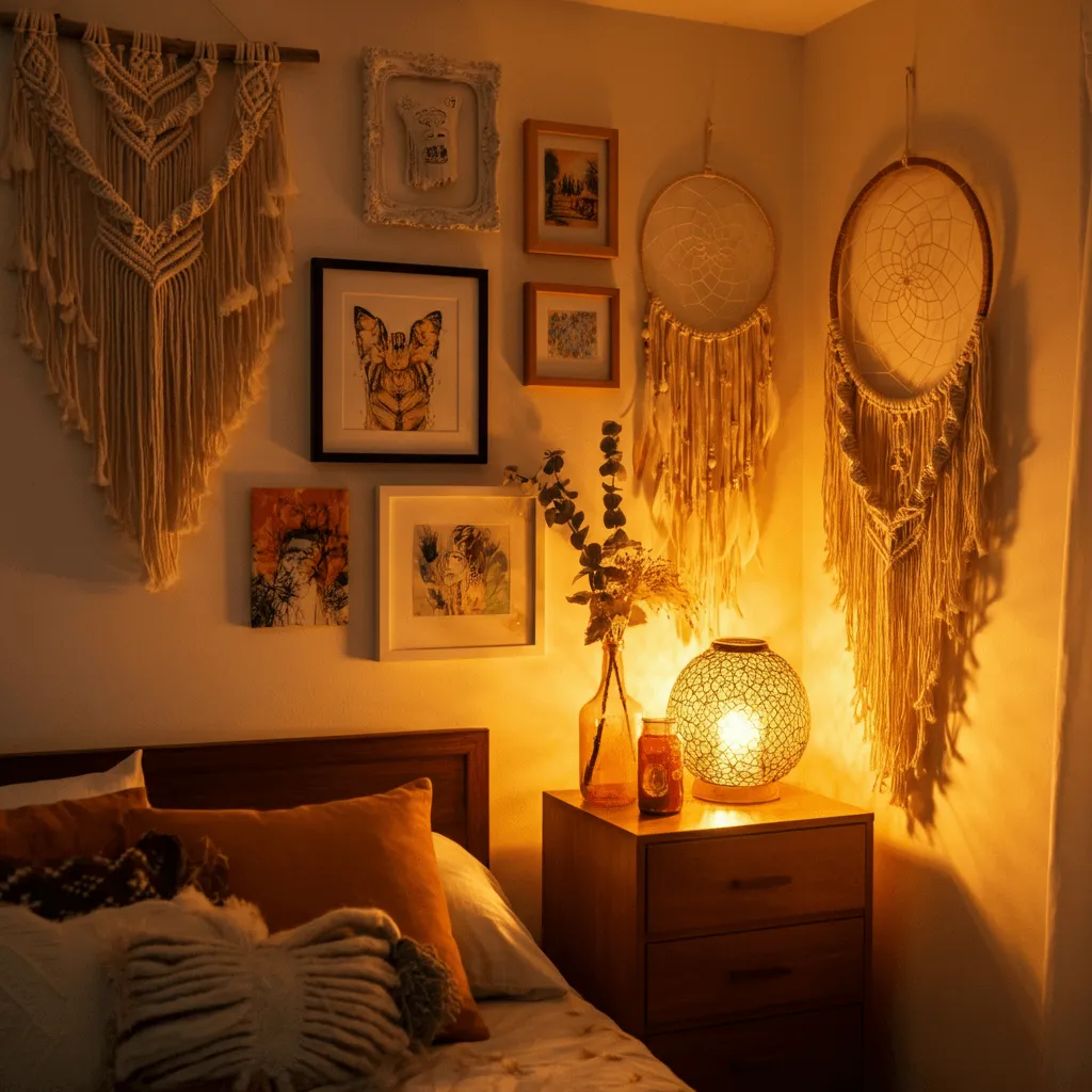 15 Stunning Bedroom Gallery Wall Ideas to Elevate Your Space 8 Bohemian-Inspired Macrame and Art