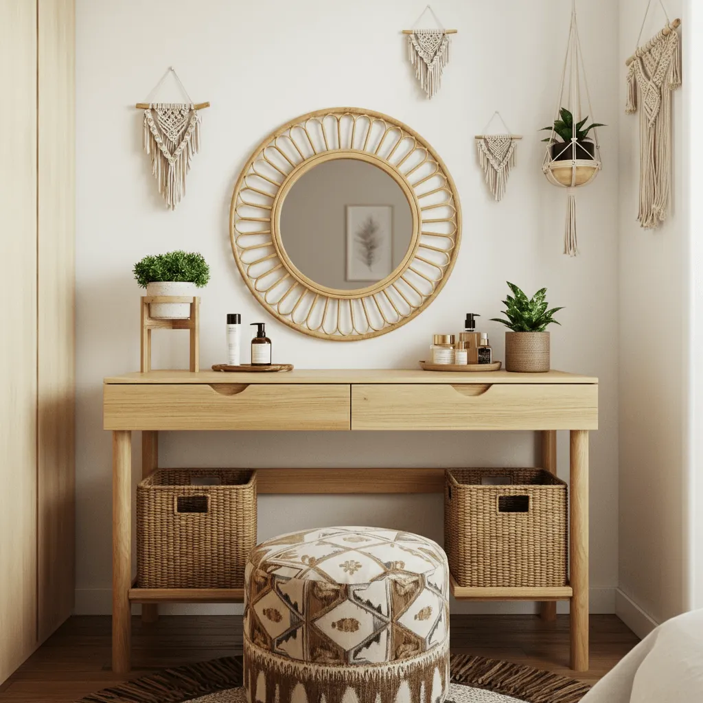 10 Bedroom Vanity Ideas to Elevate Your Space 6 Boho-Chic Vanity