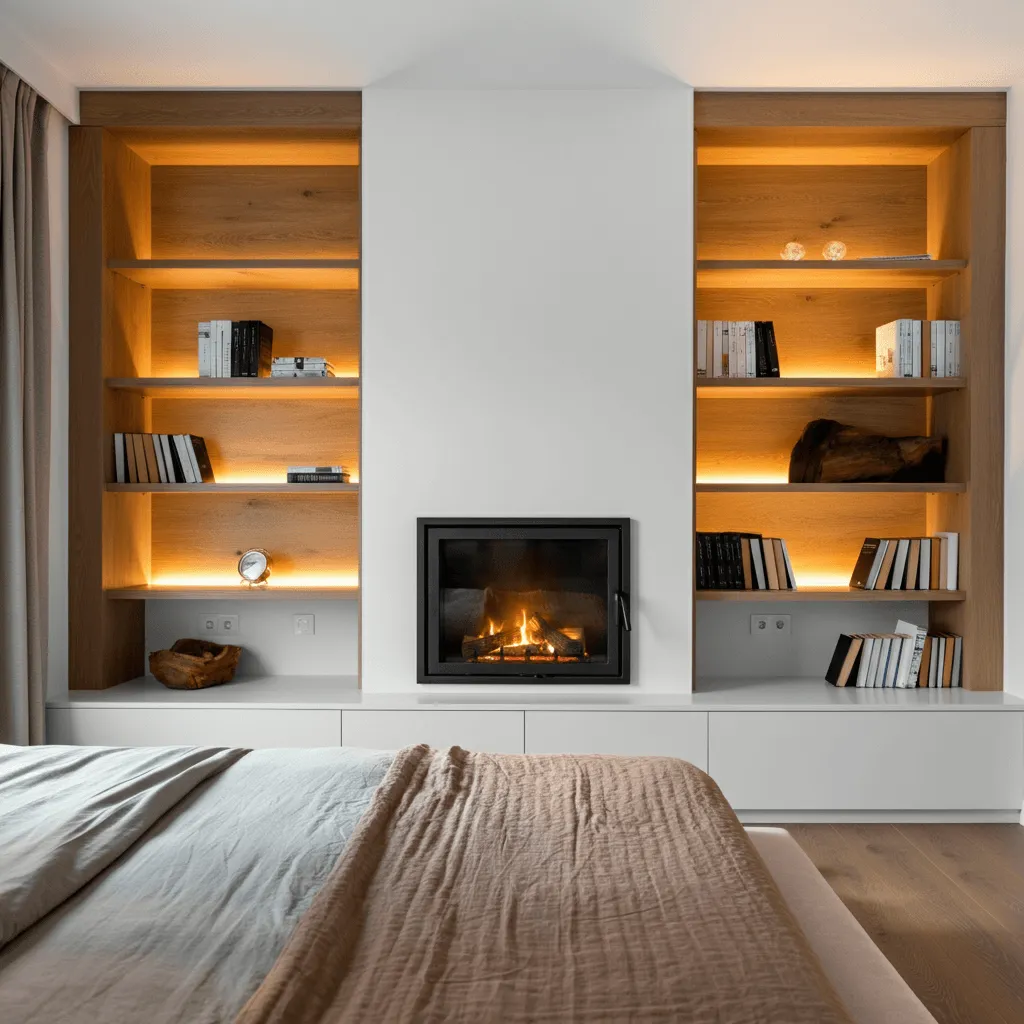 10 Bedroom Fireplace Ideas That Add Instant Luxury to Any Room 4 Built-In Fireplace with Shelves