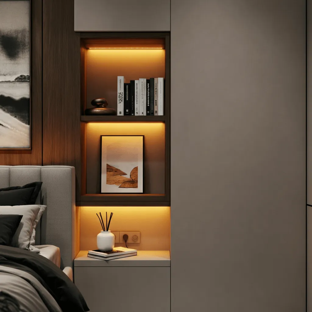 Built-in Bedside Nook with Shelving