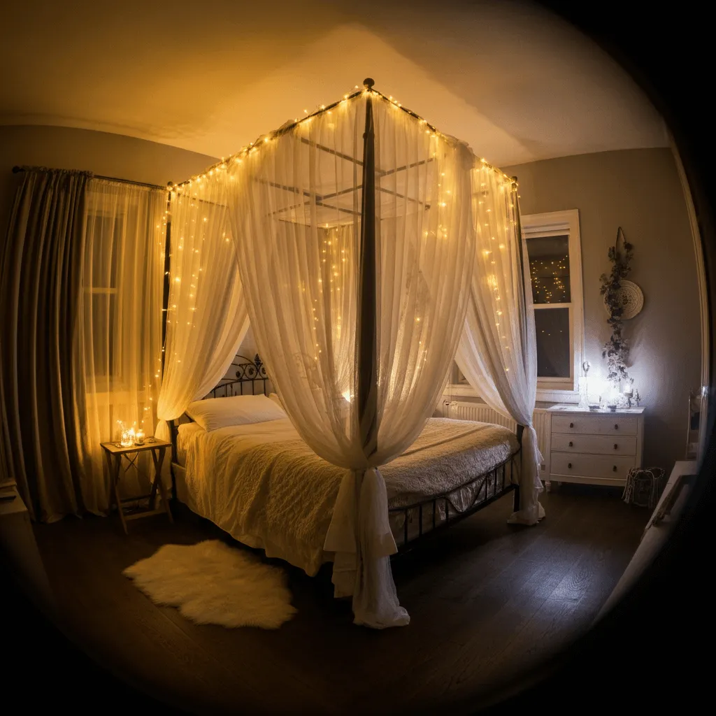 Canopy Bed with Sheer Drapes