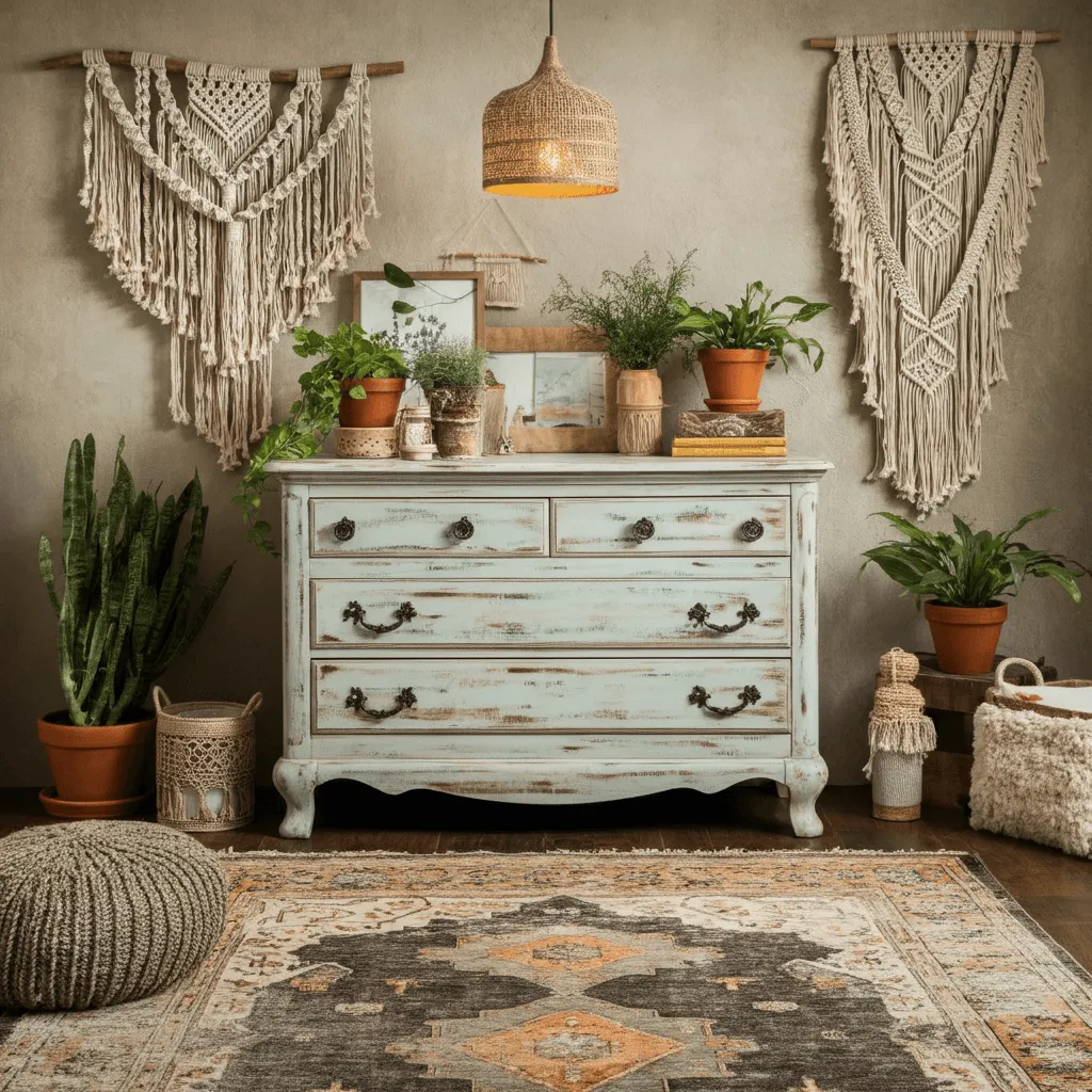Distressed Dresser Boho Bedroom