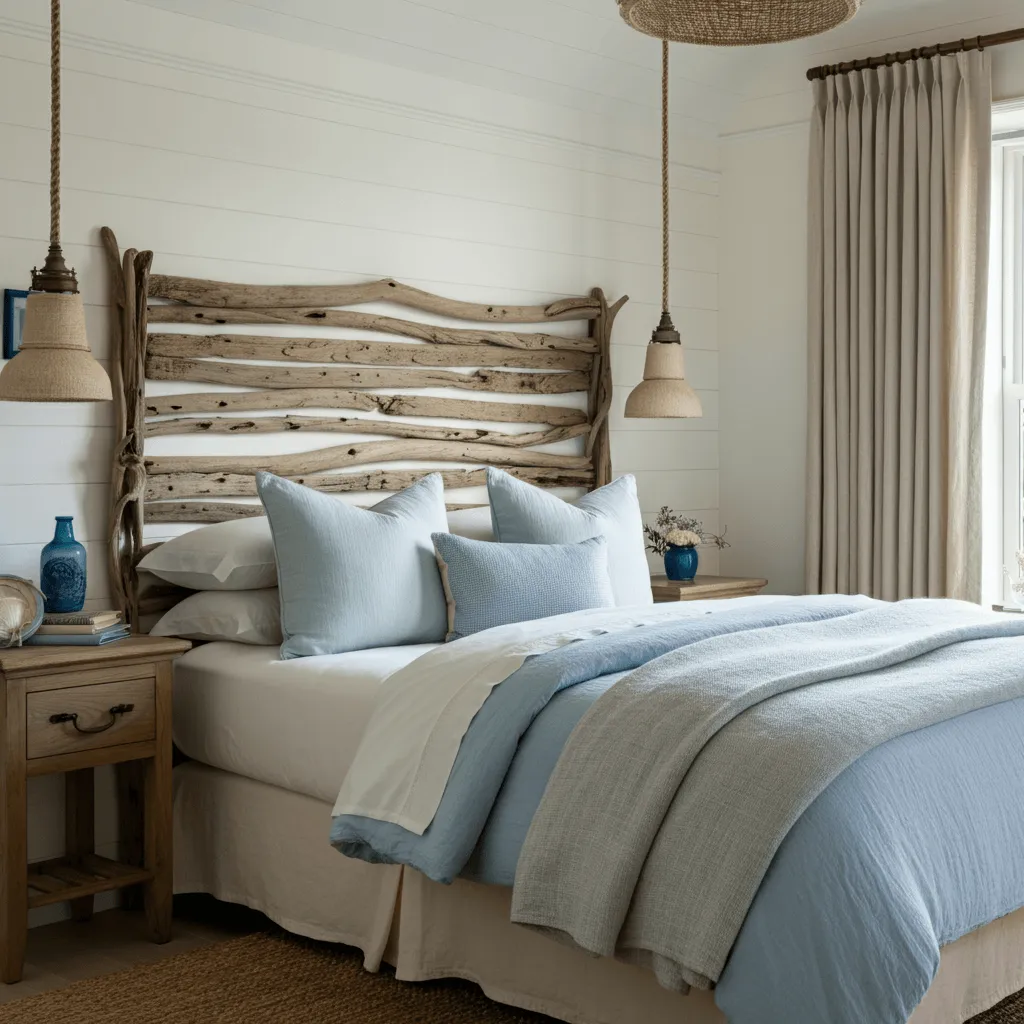 Driftwood Headboard Coastal Bedroom