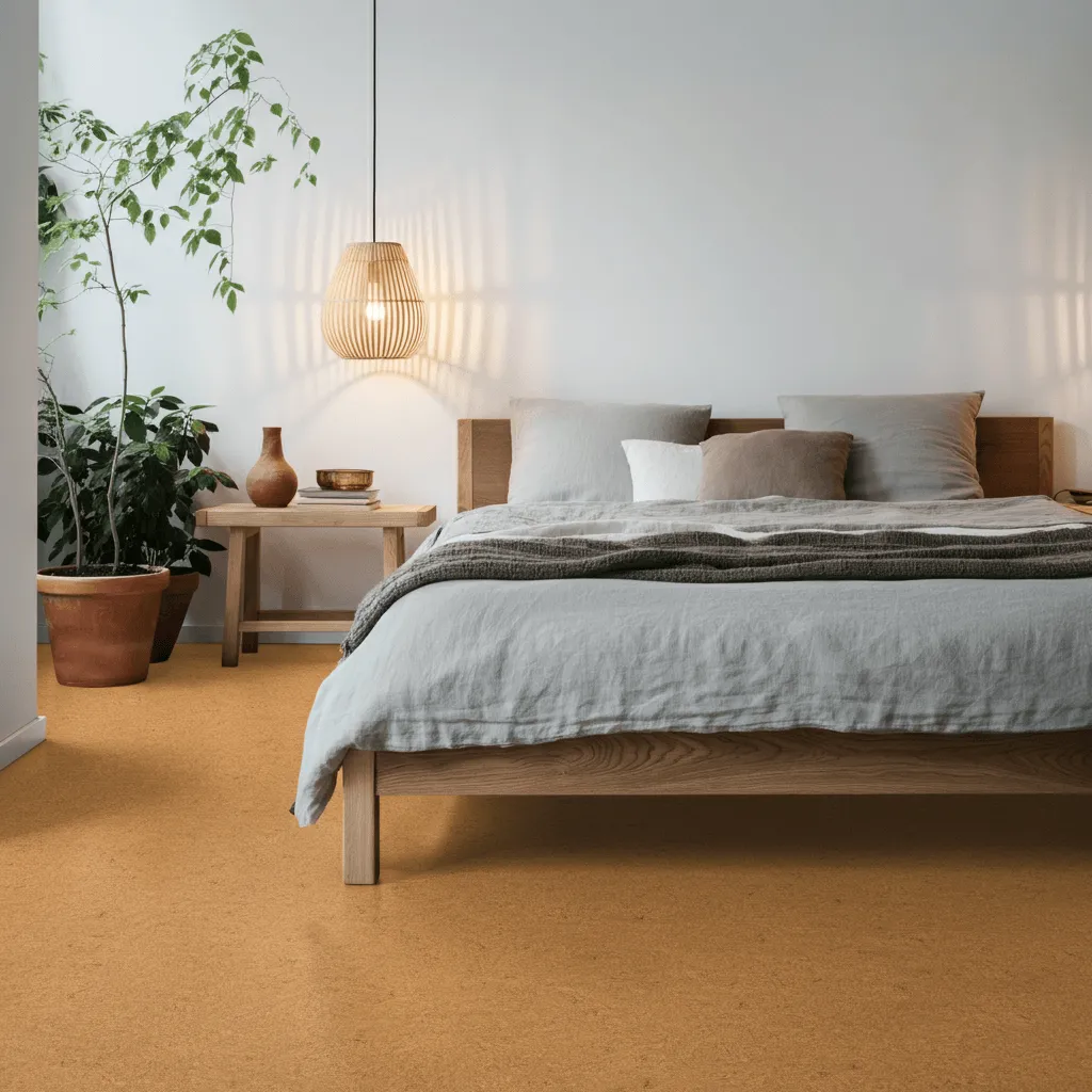 Earthy Cork Flooring Bedroom