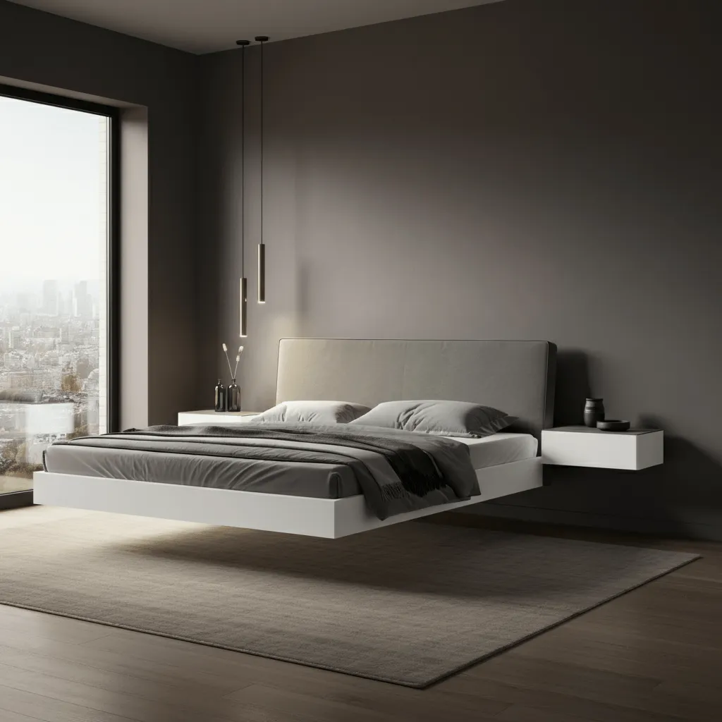 Floating Bed with Nightstands