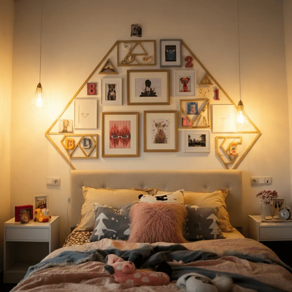 15 Stunning Bedroom Gallery Wall Ideas to Elevate Your Space 9 Geometric Layout