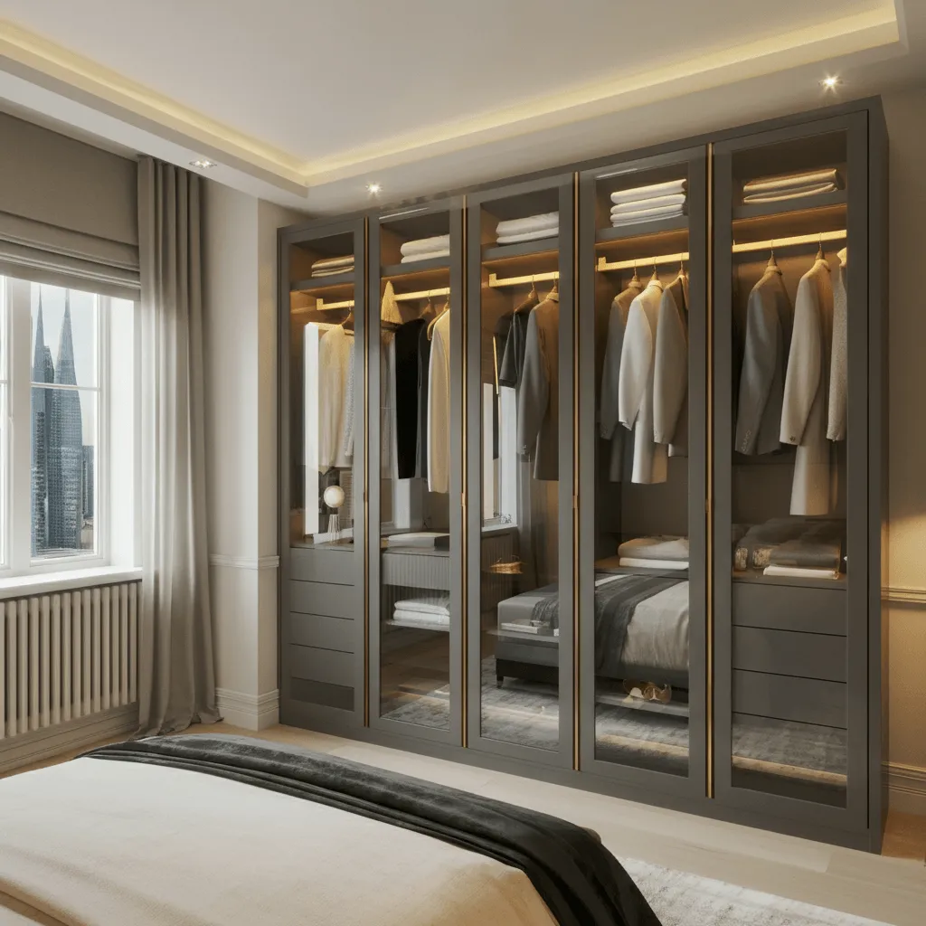 15 Inspiring Bedroom Built-in Wardrobe Designs for Modern Homes 12 Glossy High-Ceiling Wardrobe