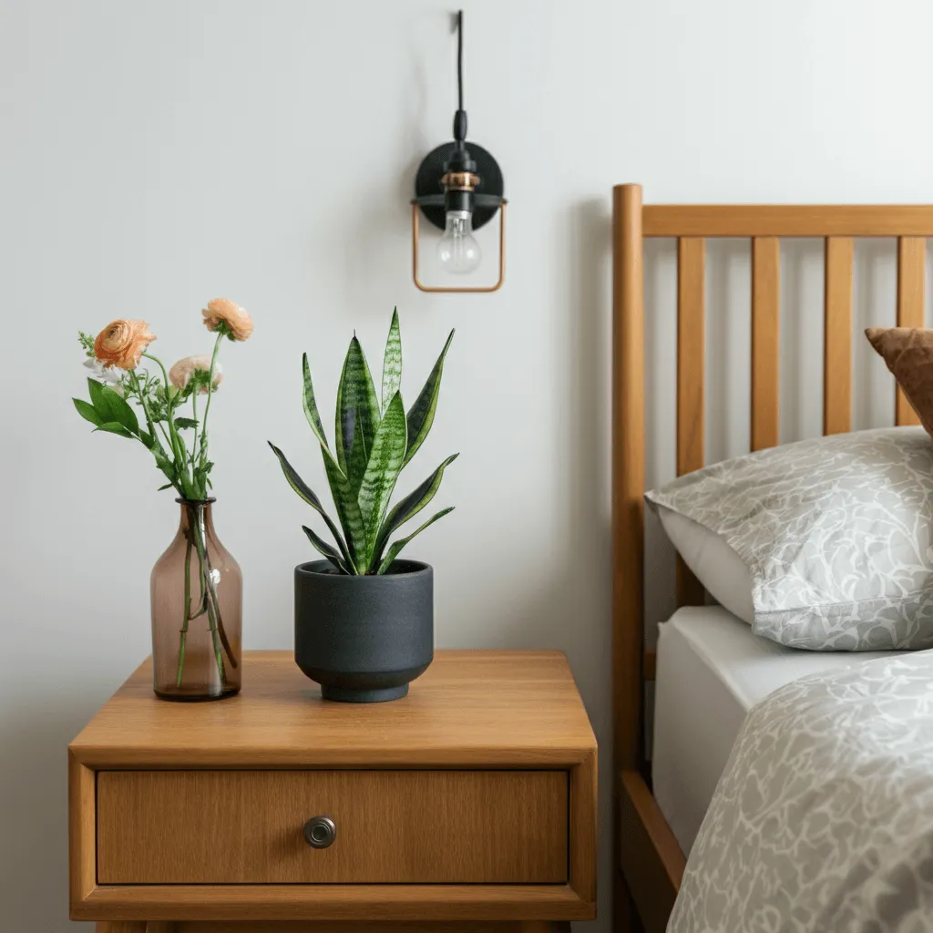 15 Creative Bedroom Bedside Tables Styling Ideas for a Perfect Look 3 Greenery Bedside Table