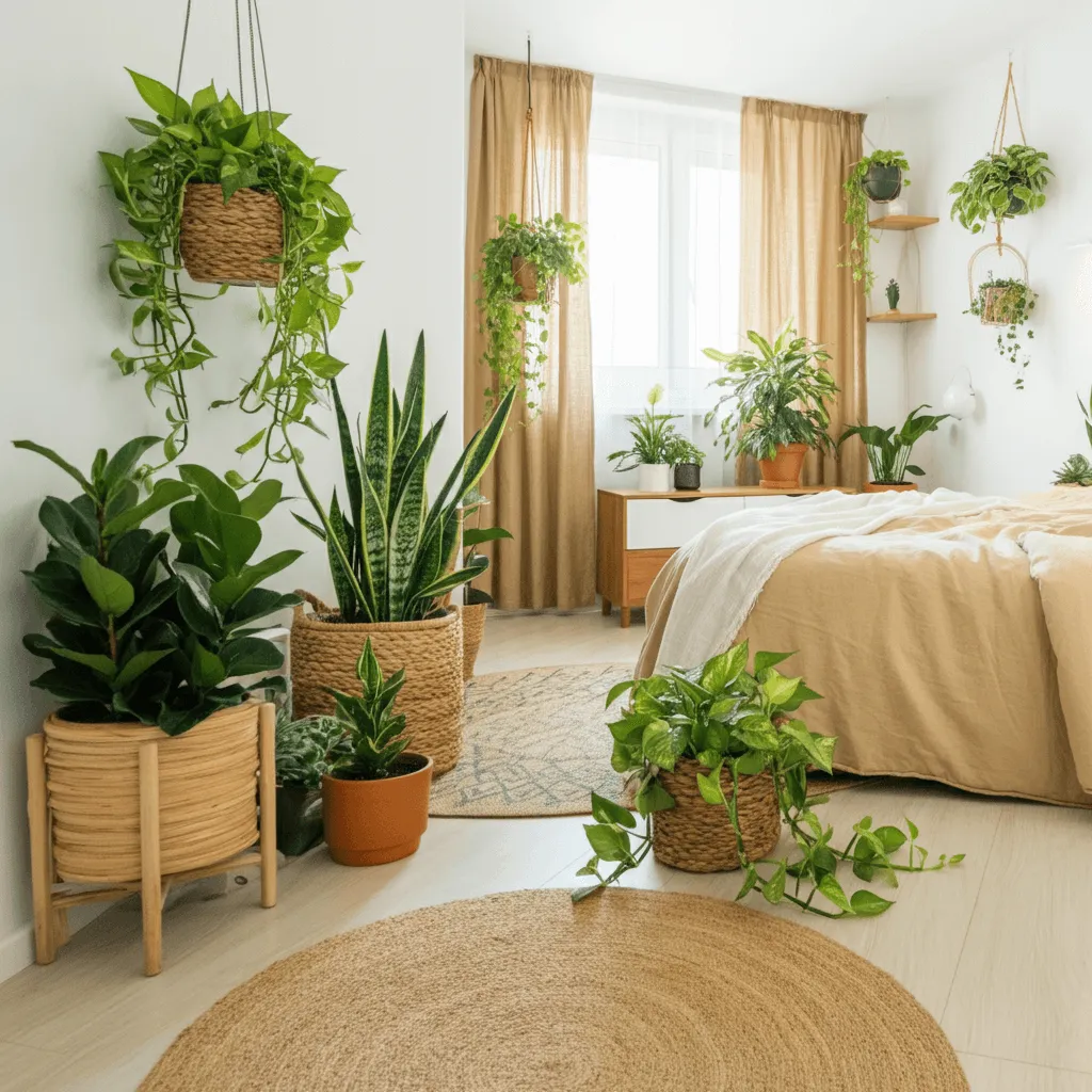 Greenery in Tan Bedroom