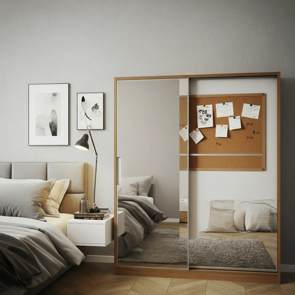 Hidden Cork Board Behind Mirror