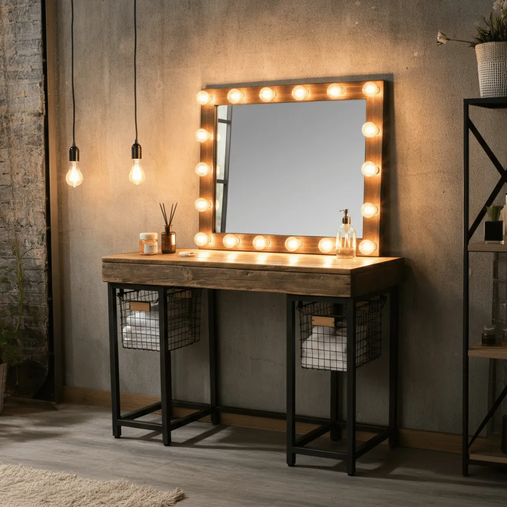 10 Bedroom Vanity Ideas to Elevate Your Space 7 Industrial-Style Vanity