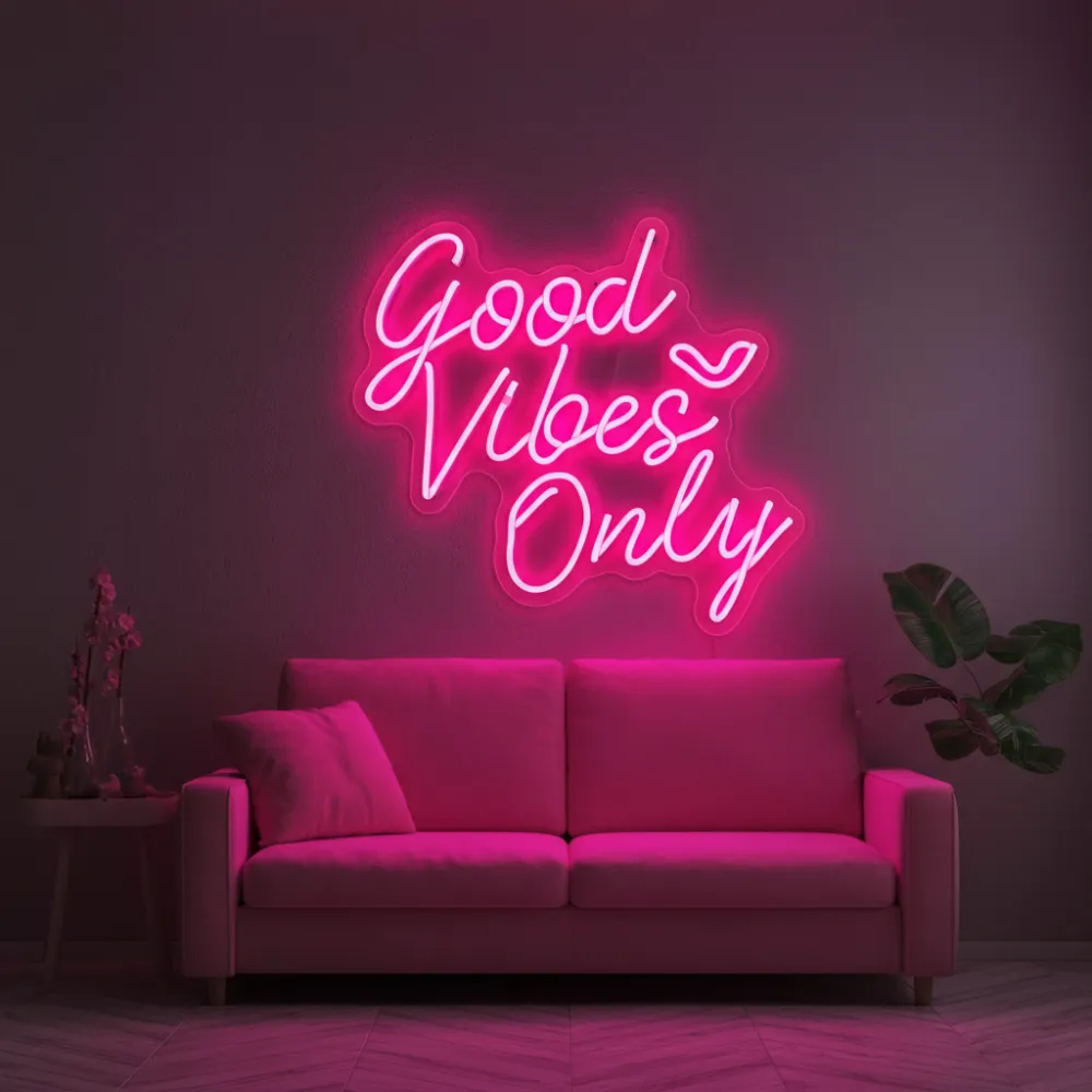 33 Living Room Wall Decor Ideas That Will Blow Your Guests Away! 13 LED Neon Sign Good Vibes