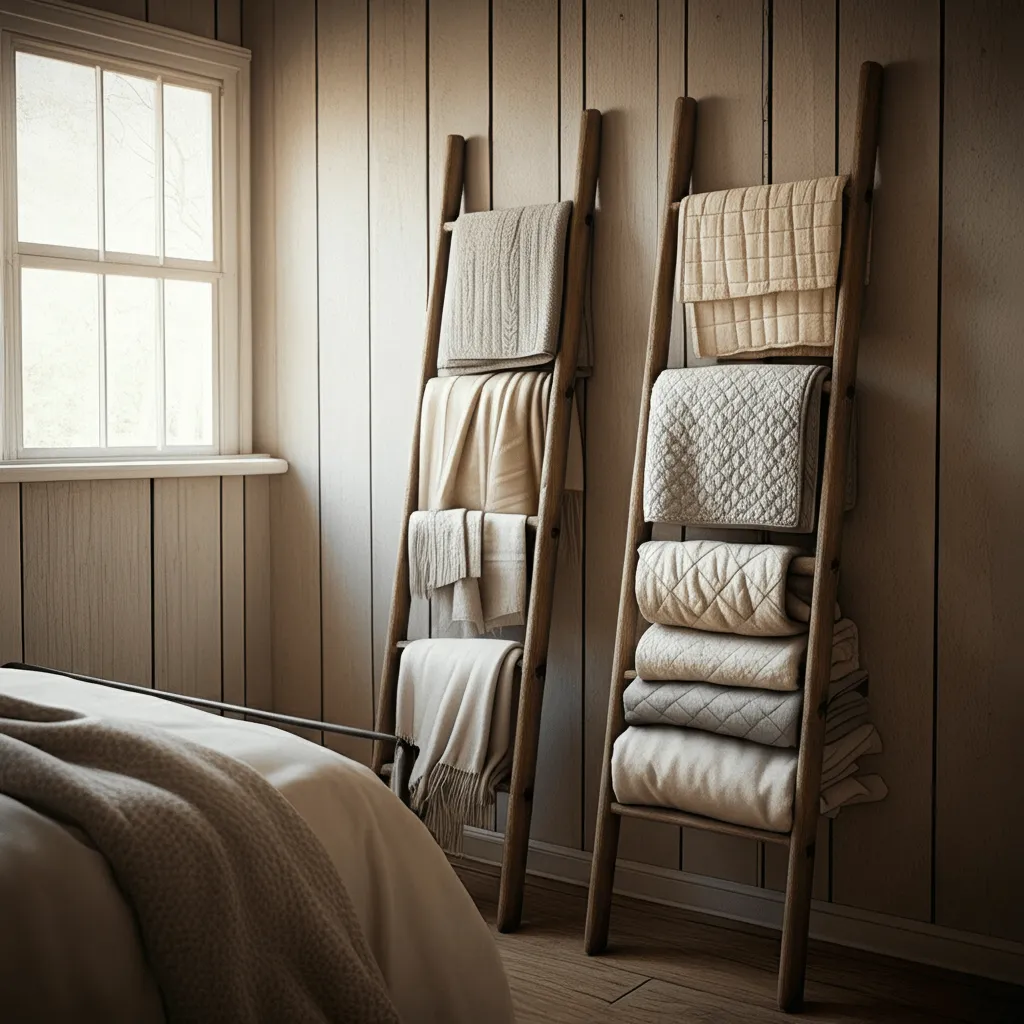 Charming Farmhouse Bedroom Wall Decor Ideas to Try Now 12 Ladder Racks for Fabrics