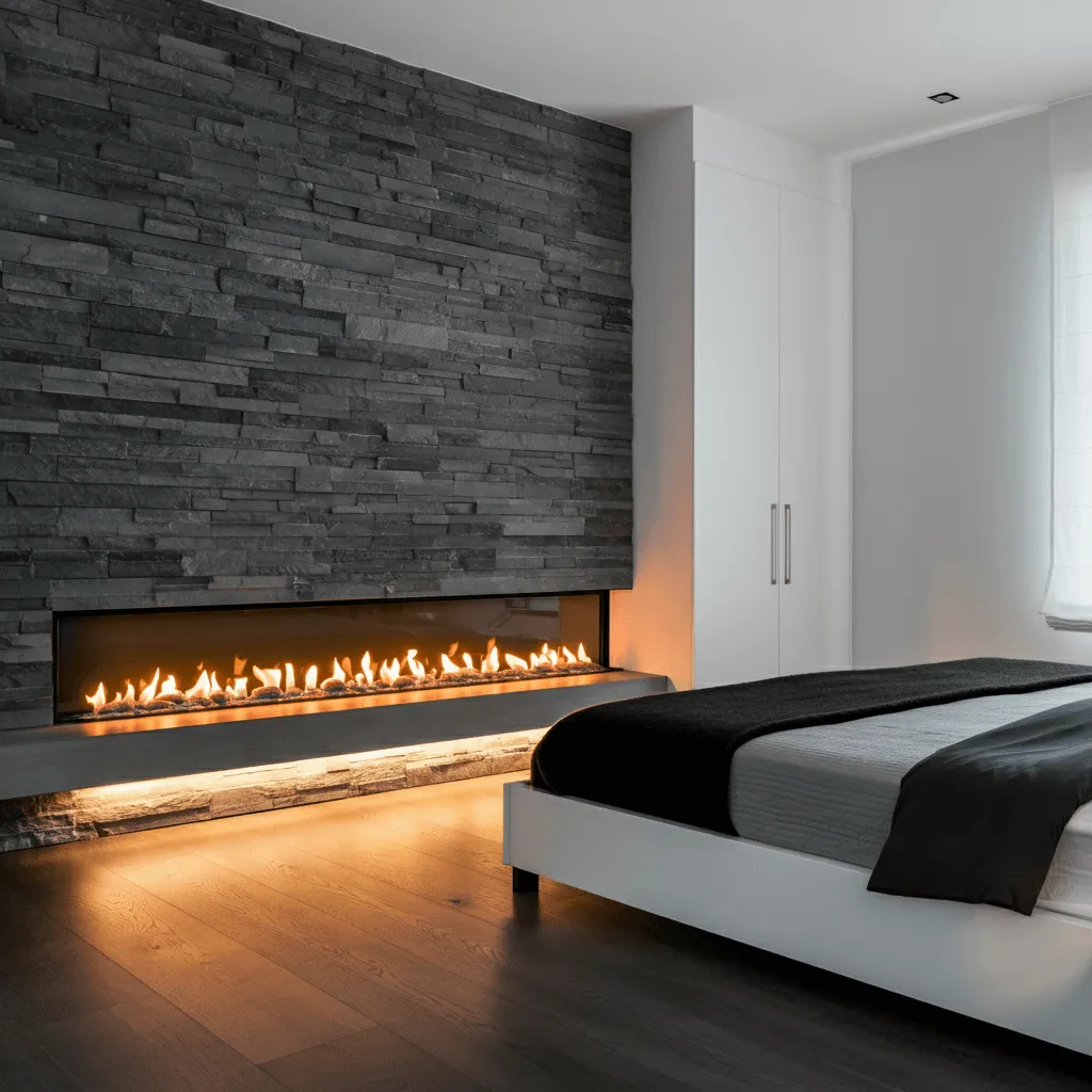 10 Bedroom Fireplace Ideas That Add Instant Luxury to Any Room 5 Linear Fireplace Modern Bedroom
