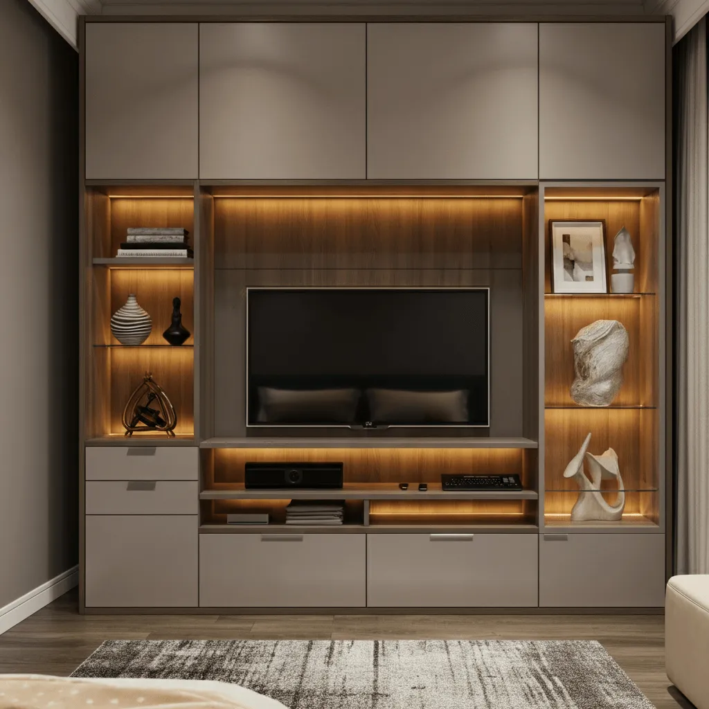 15 Inspiring Bedroom Built-in Wardrobe Designs for Modern Homes 9 Media Unit Wardrobe