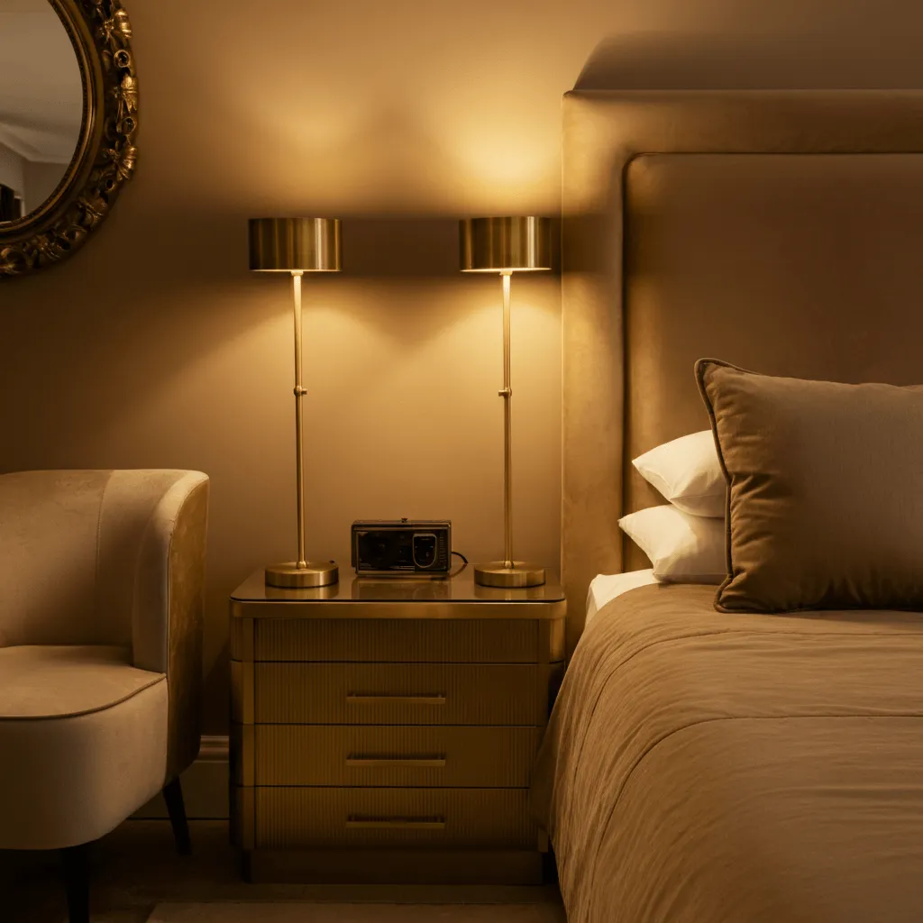 Metallic Accents Tan Bedroom