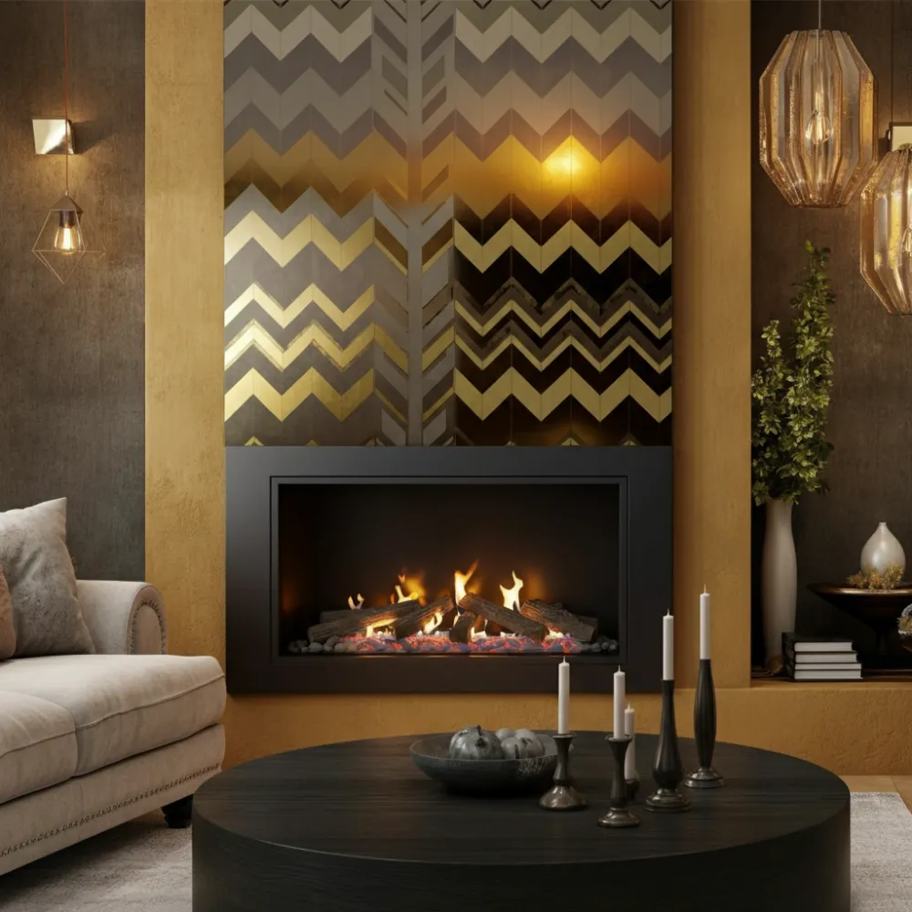Metallic Chevron Fireplace