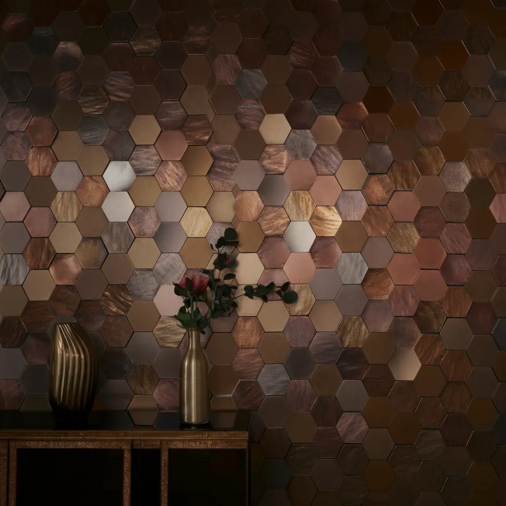 33 Living Room Wall Decor Ideas That Will Blow Your Guests Away! 26 Metallic Wall Tiles Honeycomb