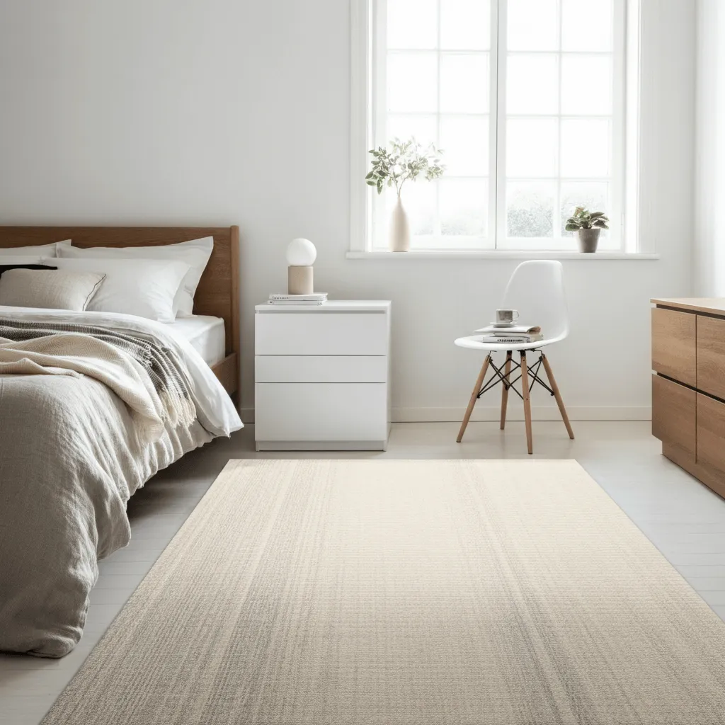 Minimalist Neutral Rug Bedroom