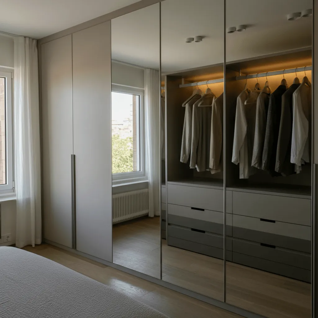 15 Inspiring Bedroom Built-in Wardrobe Designs for Modern Homes 7 Mirror-Faced Wardrobe