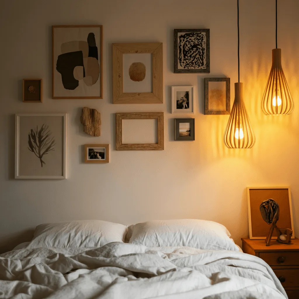 15 Stunning Bedroom Gallery Wall Ideas to Elevate Your Space 3 Mixed Frame Textures