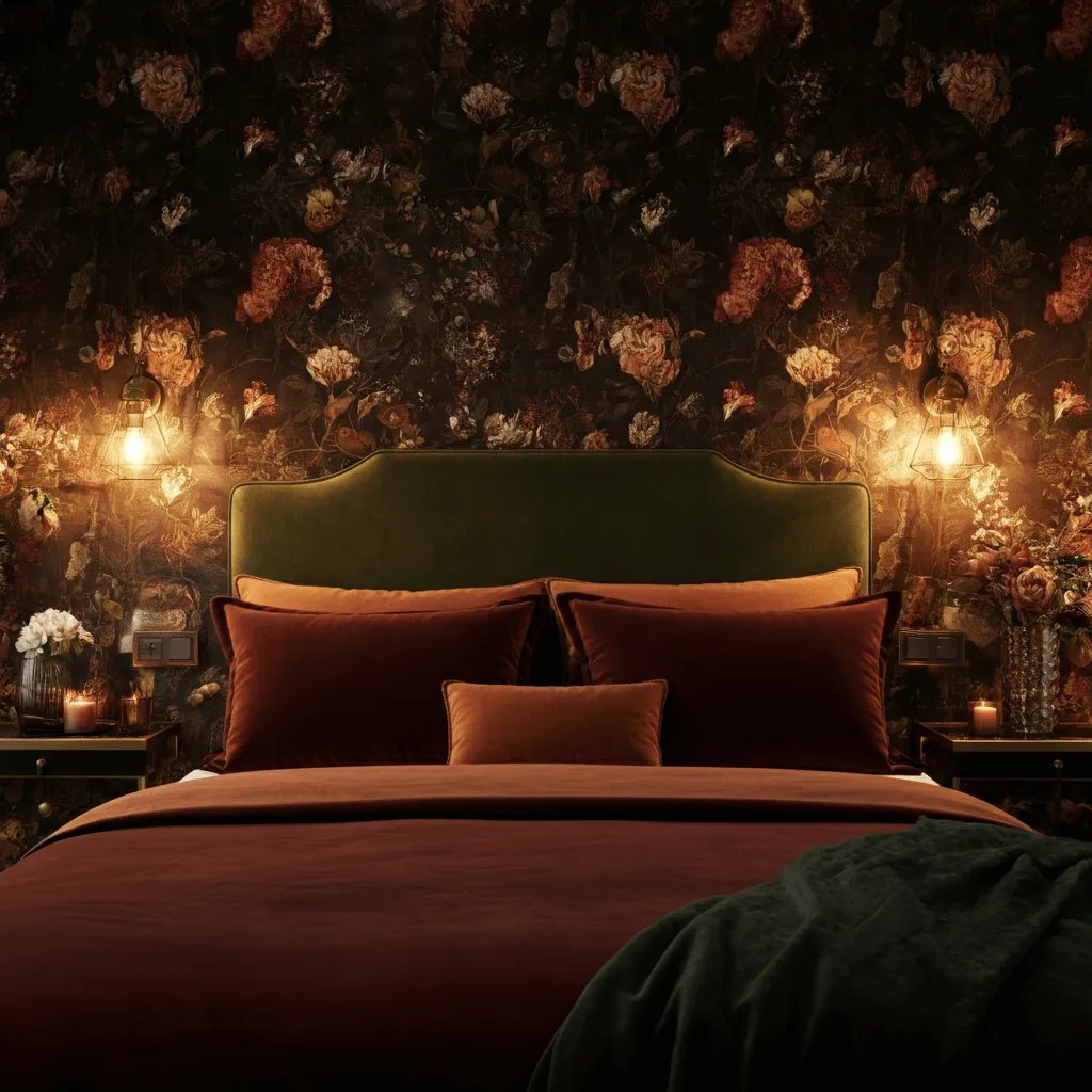 Bedroom Feature Wall Decors That Will Instantly Steal the Spotlight 6 Moody Floral Wallpaper