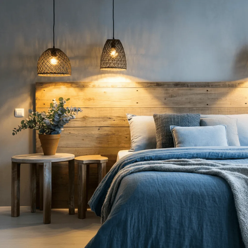 Natural Wood with Blue and Grey