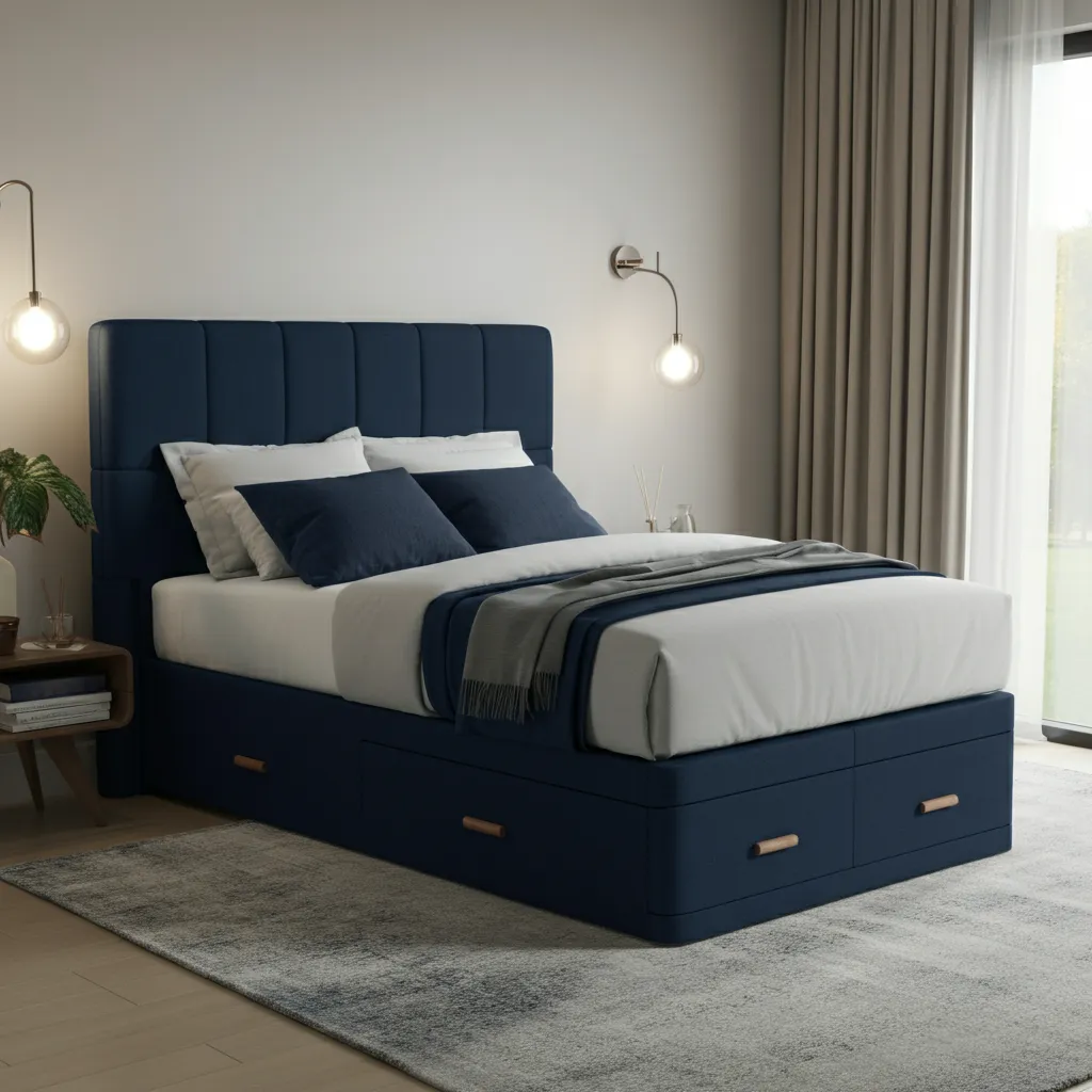 Navy Blue Bed with Storage