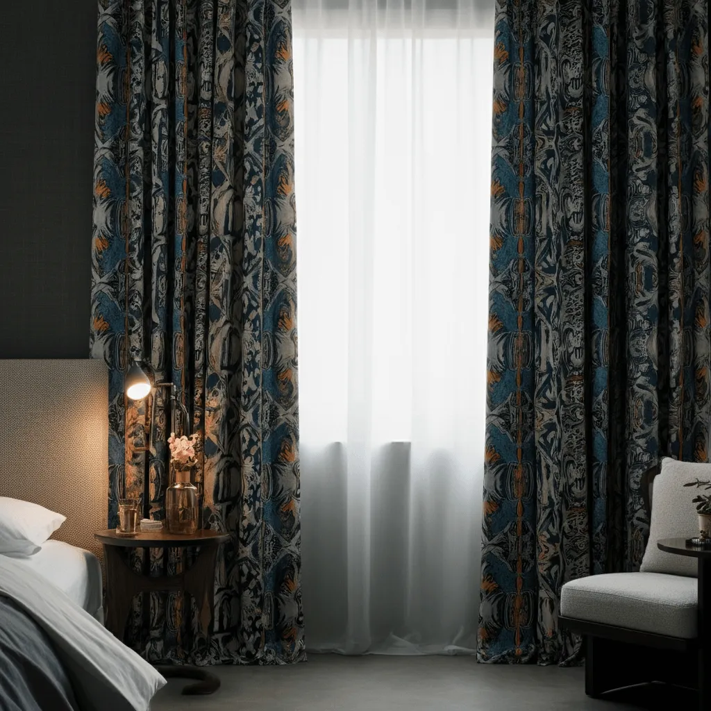 Patterned Drapery Bedroom